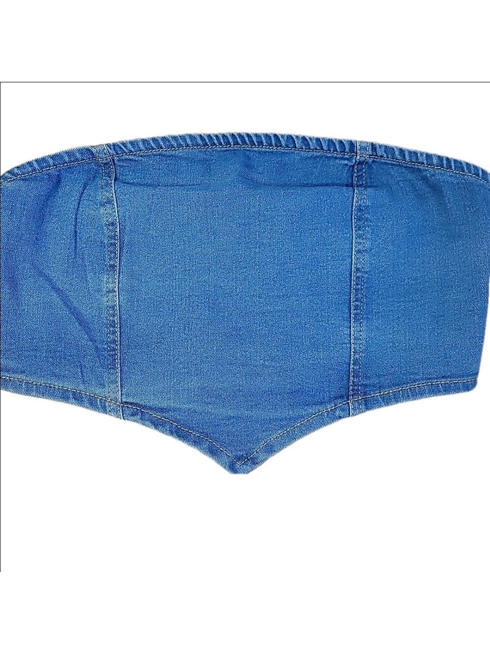 LA Armario Blue Denim Canadian Tuxedo Tube Top Size Large NWT